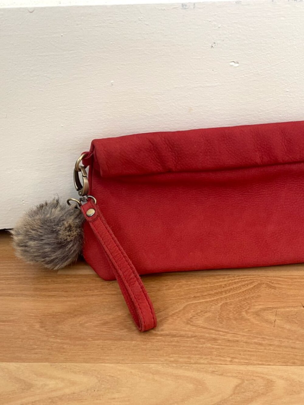 anthropologie red suede clutch